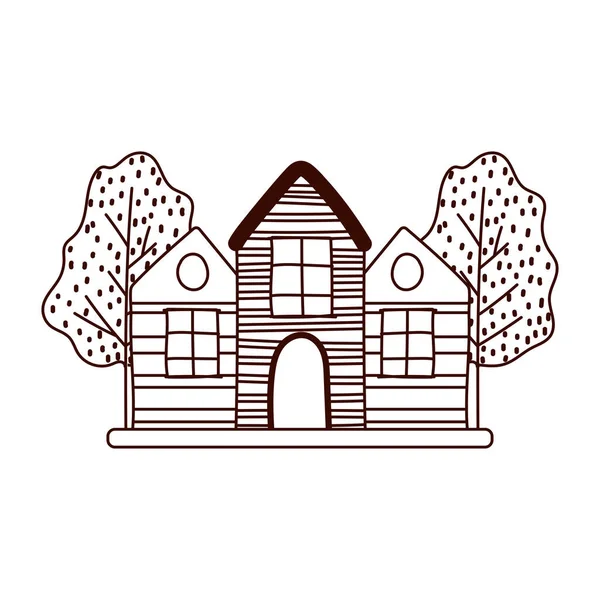 Kırsal kır evleri ağaçlar yeşillik doğa beyaz arkaplan çizgisi biçimi