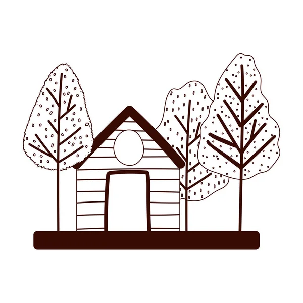 Vintage hus träd skog isolerad design vit bakgrund linje stil — Stock vektor