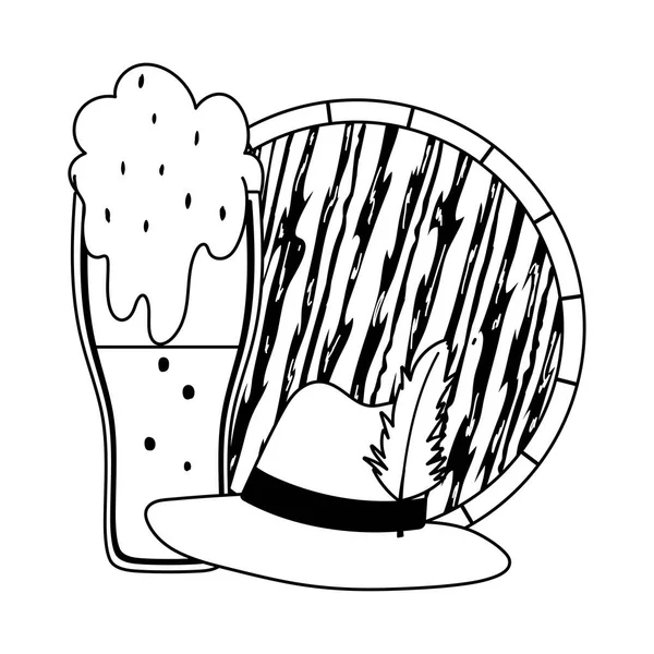 Oktoberfest festivali, şapka ve soğuk bira fıçısı, geleneksel Alman tarzı kutlama.