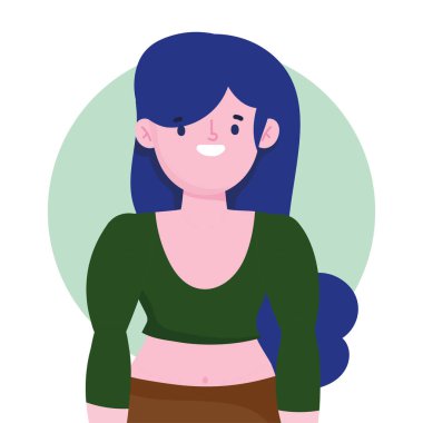 Çizgi film kadını mavi saç karakteri