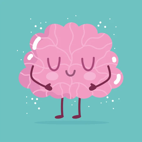 Světový den duševního zdraví, kreslený mozek postava na zeleném pozadí — Stockový vektor