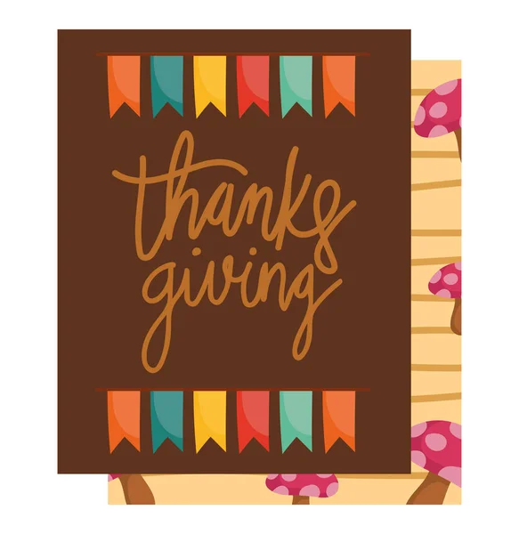 Szczęśliwy Dzień Dziękczynienia, zaproszenie kartki długopisy kaligrafia grzyby ozdoba — Wektor stockowy