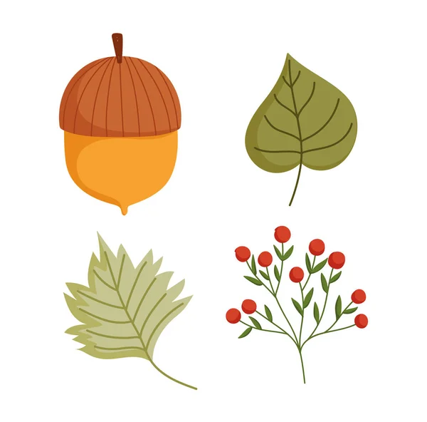 Šťastný den díkůvzdání, podzimní listy listů ikony — Stockový vektor
