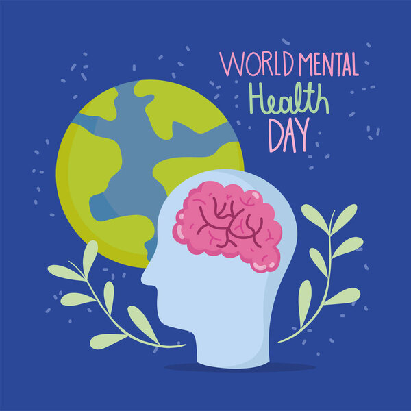 Всемирный день психического здоровья, профиль головного мозга планеты плакат