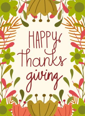 Şükran günün kutlu olsun, el yazması, çiçek yaprağı kutlaması.