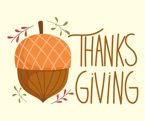 Счастливого Дня Благодарения, осенние листья желудей праздничная открытка — стоковый вектор