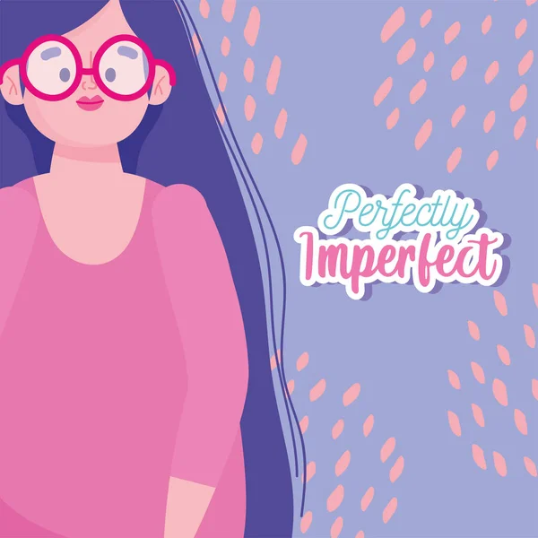 Perfect imperfect, meisje met bril en lang haar cartoon — Stockvector