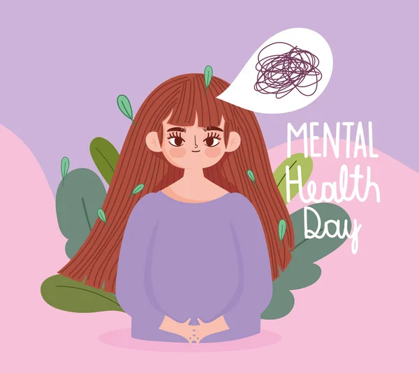 Světový den duševního zdraví, kreslené ženy deprese výraz — Stockový vektor
