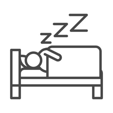 uykusuzluk, yatakta uyuyan karakter doğrusal simge biçimi