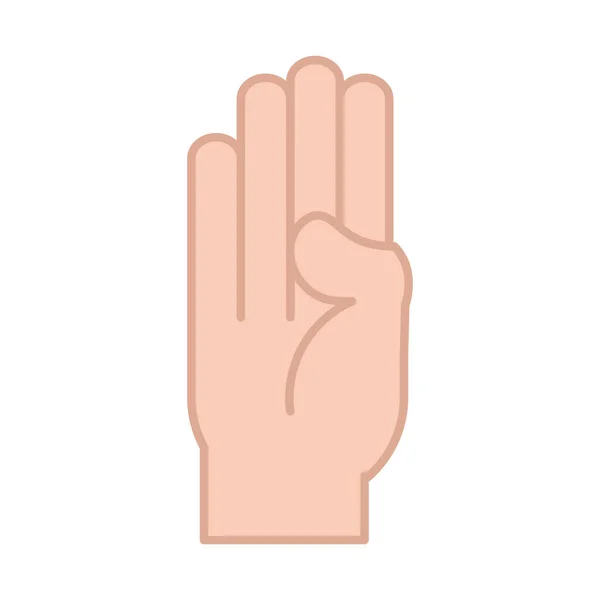 Gesto della mano del linguaggio dei segni che indica b lettera, riga e icona di riempimento — Vettoriale Stock