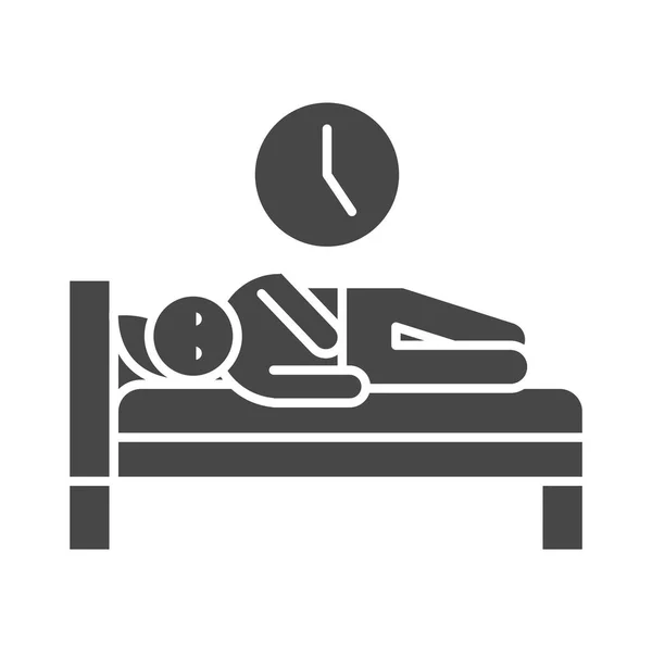 Insomnio, persona relajante en la cama, silueta a la hora de acostarse estilo icono — Archivo Imágenes Vectoriales