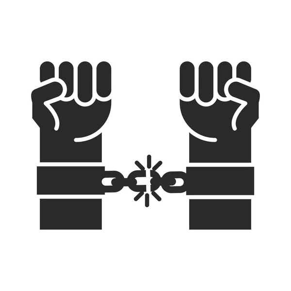国际人权日，拳头举起双手折断铁链轮廓图标风格 — 图库矢量图片