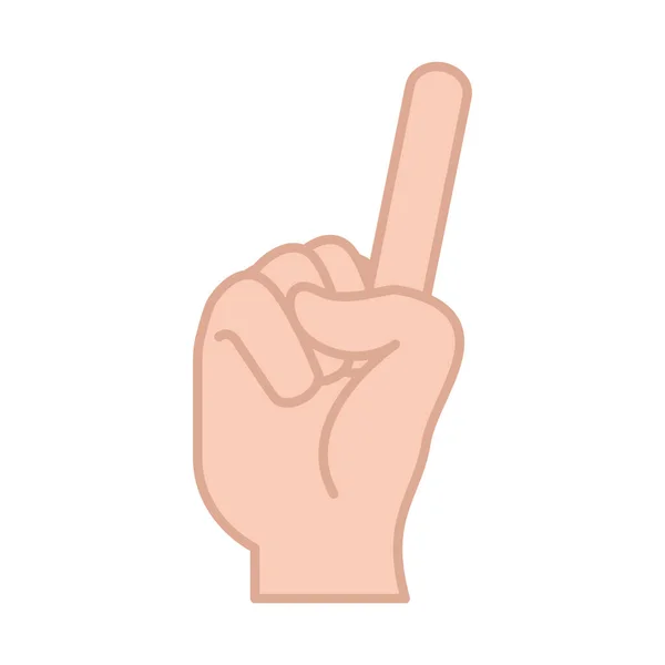 Gesto della mano del linguaggio dei segni che indica numero uno, linea e icona di riempimento — Vettoriale Stock