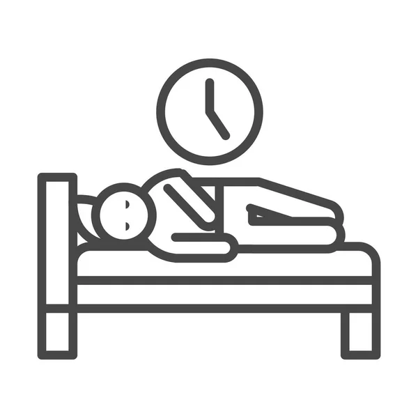 Uykusuzluk, yatakta rahatlatıcı kişi, yatmadan önce doğrusal simge biçimi — Stok Vektör