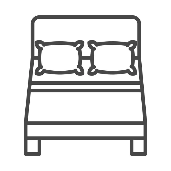 Doppelbett mit Kissen im linearen Symbolstil — Stockvektor