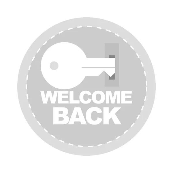 Bienvenida vuelta inscripción llave apertura pegatina plana icono — Vector de stock