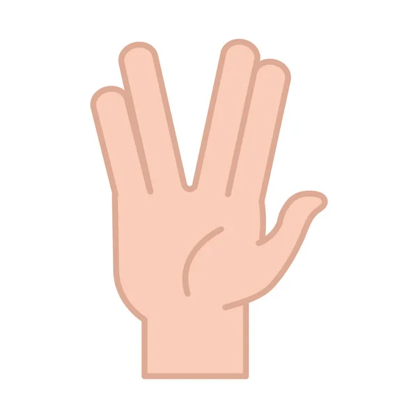 Isyarat isyarat bahasa tangan manusia salut vulcan, baris dan isi ikon - Stok Vektor