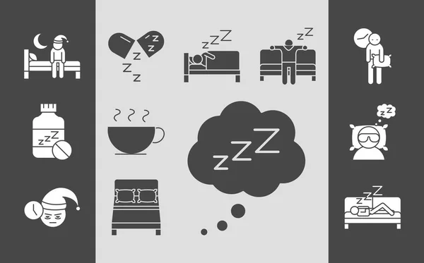 Insomnio perturbado noche de sueño, colección de iconos lineales estilo — Archivo Imágenes Vectoriales