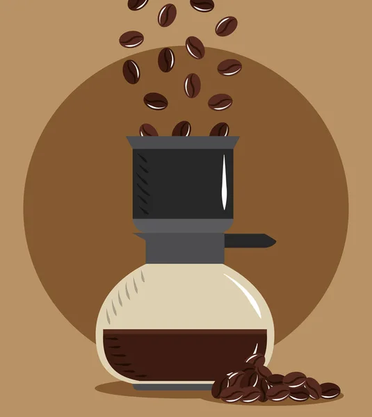 Kaffee brauen, Körner in Maker Drink heiß gießen — Stockvektor