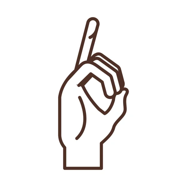 D文字と線のアイコンを示す手話の手のジェスチャー — ストックベクタ