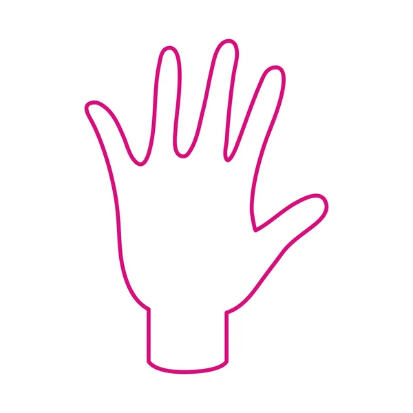 Mese di sensibilizzazione sul cancro al seno, mano rosa che mostra le dita, icona della linea del concetto di assistenza sanitaria — Vettoriale Stock
