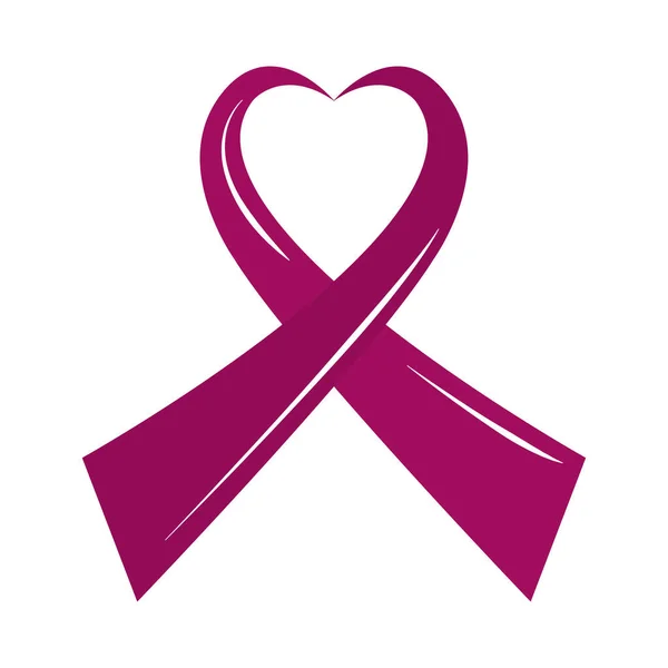 Mês de conscientização do câncer de mama, coração em forma de fita rosa, estilo ícone plano conceito de saúde — Vetor de Stock