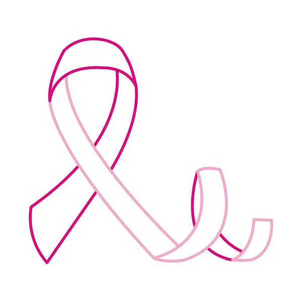 Mês de conscientização do câncer de mama, fita rosa encaracolado, ícone de linha conceito de saúde — Vetor de Stock