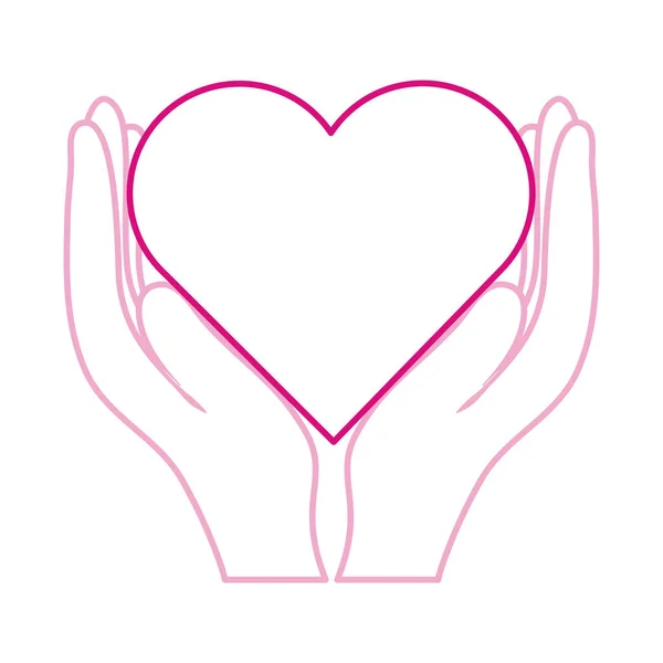 Göğüs kanseri farkındalığı ayı, kalp destekli eller, sağlık hizmeti konsepti simgesi — Stok Vektör