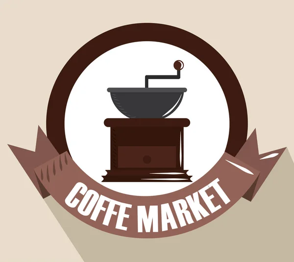 Coffee market, grinder roaster drink maker label — Stock Vector