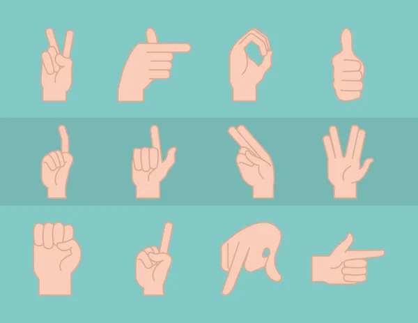 Işaret dili el hareketi satırını imzala ve simgeleri doldur — Stok Vektör