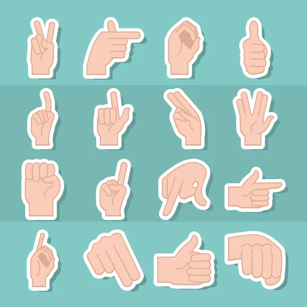 Linguagem gestual gestos mão expressão fundo verde, linha e ícone de preenchimento —  Vetores de Stock