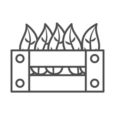 Bahçe işleri, ahşap sepet çizgisi simgesi şeklinde yapraklar.