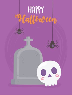 Mutlu cadılar bayramı örümcekleri kafatası ve mezar taşı kartları