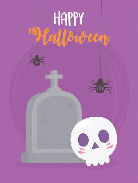 Счастливый Хэллоуин висит череп паука и одна открытка — стоковый вектор
