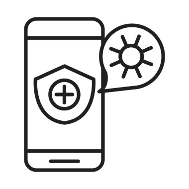 Coronavirüs hastalığından sonra yeni normal, akıllı telefon çevrimiçi tıbbi bakım, covid 19, doğrusal simge biçimi