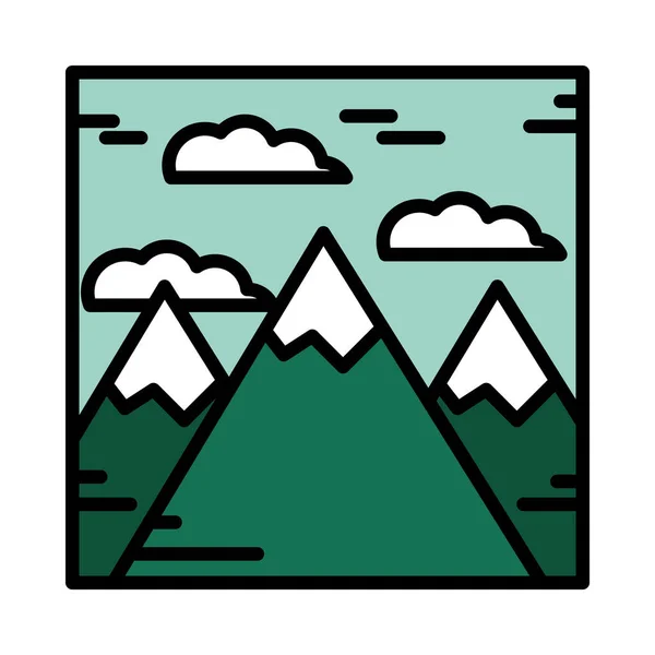 Landschaft Berge Gipfel Alpen Schnee Natur Cartoon Linie und Füllung Stil — Stockvektor