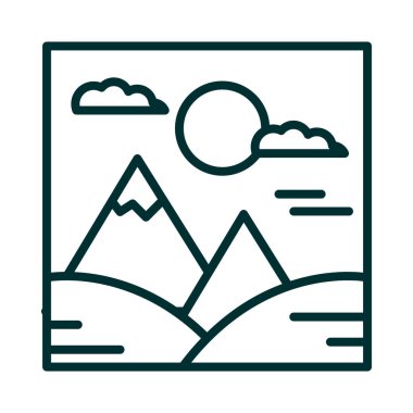 manzara dağları güneş bulutları çizgi film ikonu tarzı