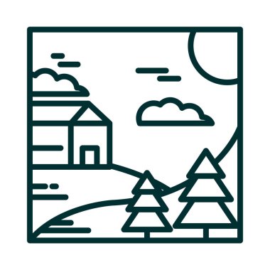 manzara yazlık tepeler çam ağaçları güneş bulutları çizgi çizgi çizgi çizgi çizgi ikonu tarzı