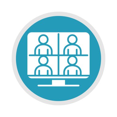 Coronavirüs hastalığından sonra yeni normal, çevrimiçi çalışma ve toplantı, covid 19, mavi siluet simgesi