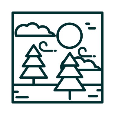 manzara ormanı rüzgar bulutları güneş gökyüzü çizgi çizgi çizgisi ikon tarzı