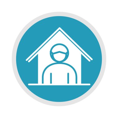 Yeni normal, Coronavirus hastalığından sonra evde koruma, covid 19, mavi siluet ikonu