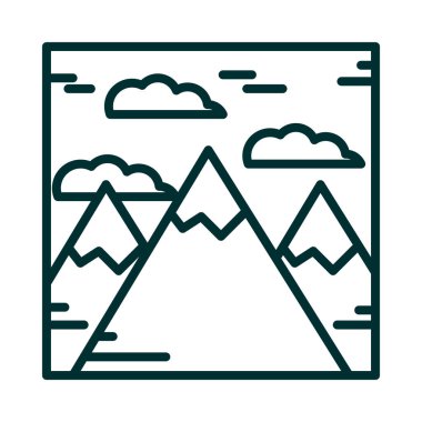 manzara dağları Alp dağları, kar doğası çizgi çizgi çizgi film ikonu tarzı