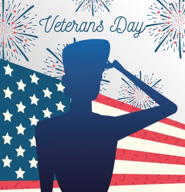 Gaziler günün kutlu olsun, asker havai fişek gösterisi ve ABD bayrak tebrik kartı.