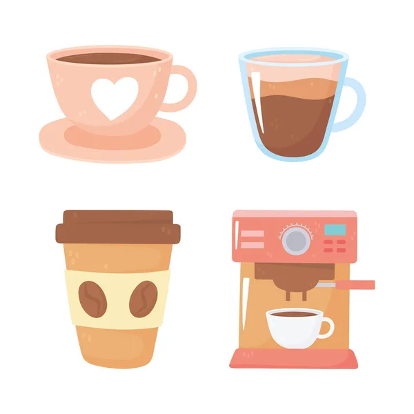 Journée internationale de cafetière tasses en céramique jetables icônes — Image vectorielle