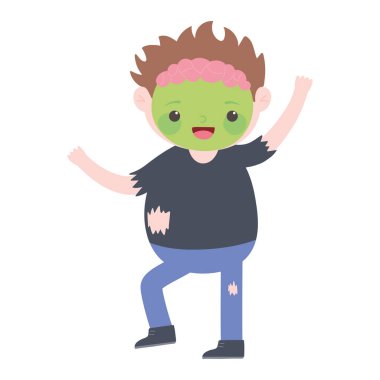 Mutlu cadılar bayramı, erkek zombi kostümlü çizgi film karakteri izole tasarım ikonu