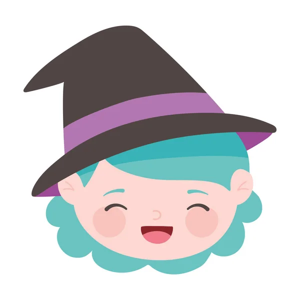 Mutlu cadılar bayramı, tatlı kız cadı kostümü izole tasarım ikonu — Stok Vektör