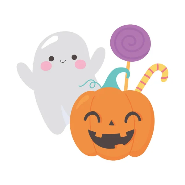 Šťastný halloween dýně duch a bonbóny — Stockový vektor