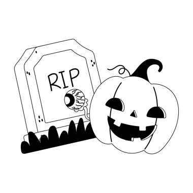 Mutlu Cadılar Bayramı Mezar Taşı Balkabağı Ürkütücü göz hizası tarzıyla