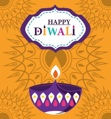 Mutlu diwali festivalleri, diya lamba mum alev sarı arka plan
