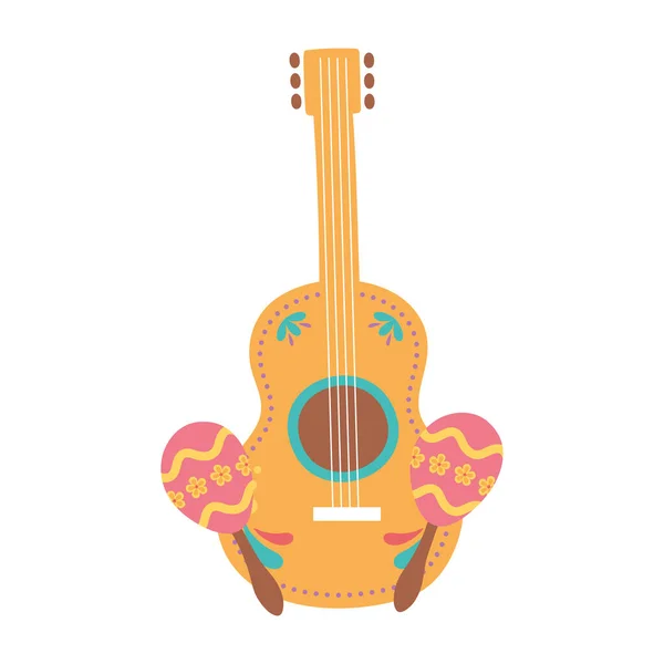 Jour des morts, guitare et maracas musique mexicaine célébration — Image vectorielle